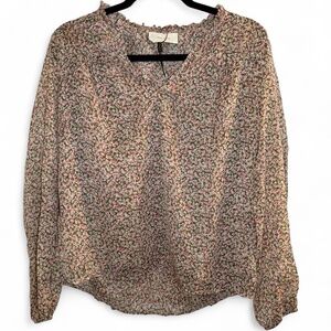 Neo Noir Floral Blouse Women’s Long Sleeve Pink Green V-Neck Romantic top